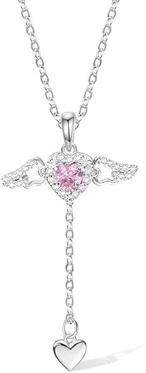 ZIBUYU® Heart Shaped Necklace Ladies Cute Dazzling Purple Zirconia Pendant Lock Bone Chain Necklace Girls Jewellery Gift