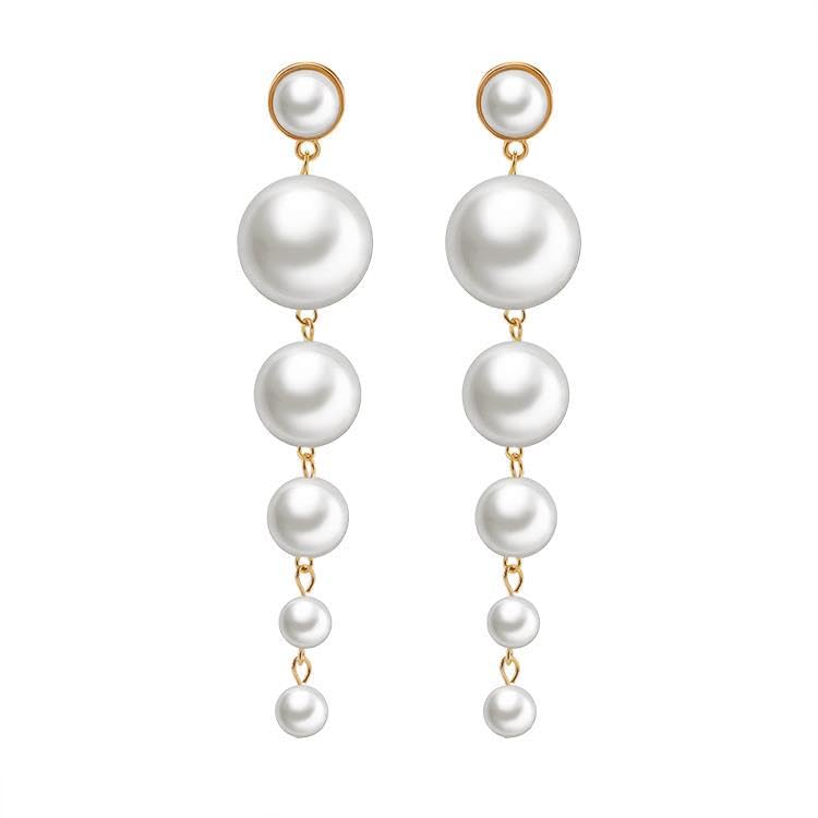 ZIBUYU® Women's Elegant Long Tassel Pearl Pendant Earrings with Imitation Freshwater Pearls – Perfect Bridal Gift