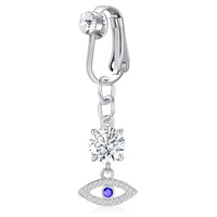 MAYCREATE® Fake Belly Piercing Jewelry Evil Eye Belly Button Rings 316L Stainless Steel Non-Piercing Rhinestone Belly Rings Navel Rings for Women Girls