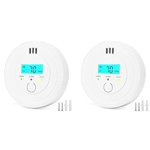 Serplex® Carbon Monoxide Detector CO Alarm with Digital LCD Display 90dB Sound Light Leak Monitor for Home Bedroom Kitchen Battery Not Included 2PCS