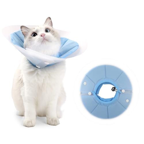 Qpets® Cat Cone PVC Cat Recovery Cone with Soft Pillow, After Surgery for Anti-Licking Cat Cone, Surgery Recovery Cone for Small Pet (M, 20-34cm)