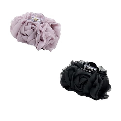 SANNIDHI® 2Pcs Claw Clips Flower Hair Clutcher Large Chiffon Pleated Hair Jaw Clip Plastic Floral Acrylic Hair Accessories for Women Girls