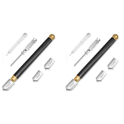 HASTHIP® Glass Cutters 2-20mm Cutting Tool Set with Extra Replacement 3 Carbide Heads Screwdriver and Oil Dropper for Mosaic Tiles Mirror Glass Cutting 2PCS