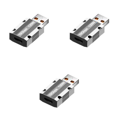 Verilux® USB C to A OTG Adapter Type 3.1 Support Data Transfer Max 120W Fast Charging Zinc Alloy for Laptop Pc Power Bank Silver 3PCS