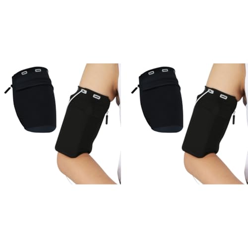 Proberos® Running Armband Cell Phone Pouch Fashion Reflective Strip Design Sport with Zipper Earphone Cable Hole Stretchy Holder for Men Women Black L 2PCS