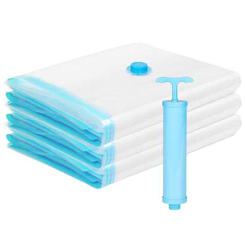ZIBUYU® 3Pcs Clothing Vacuum Storage Bags with Hand Air Pump, 70x100cm Airtight Clothing Bags, Clear Waterproof Dustproof PE Vacuum Seal Bags, Space Saving Wardrobe Clothing Bags