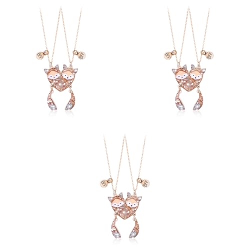 ZIBUYU® 6PCS Necklace for Girls Women Magnetic BFF Best Friend Enamel Fox Heart Pendant Locket Cute Matching Friendship Jewellery Birthday Gift Sister