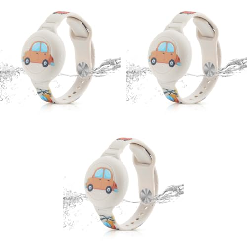 ZORBES® Kids Air Tag Bracelet Cartoon Silicone 9 Inches Adjustable Wrist Band Anti-Lost Waterproof Full Cover Protection White 3PCS