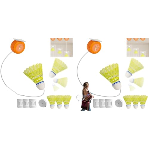 Optifit® Indoor Badminton Training Device for Kids with 6 Badmintons and Strings Reaction Training Toy Self-adhesive Simple Hanging No Racket 2 PCS