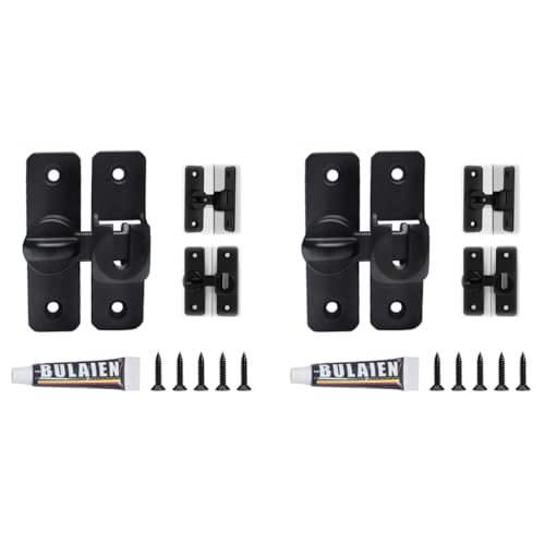HASTHIP® Door Latch Lock 90° 180° Aluminum Alloy No Drill for Gate Closet Cabinet with Screw Packs Installation Accessories Black 2 PCS