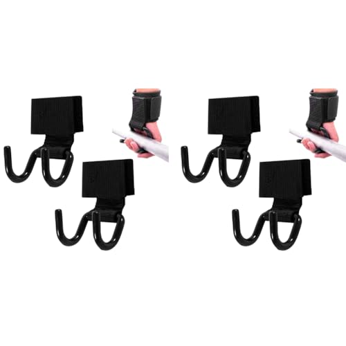 Proberos® 4PCS Weight Lifting Hooks for Enhanced Grip Strength Metal Dual Deadlift Pull-Up Wrist Support Adjustable Hook and Loop Closure Assisted Gym Straps Men Women Black