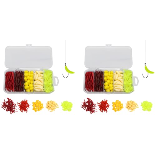 Proberos® 161PCS Soft Fishing Lures Kit Earthworm Mealworm Baits for Freshwater Saltwater Realistic Wiggly Action Jigging with Storage Box
