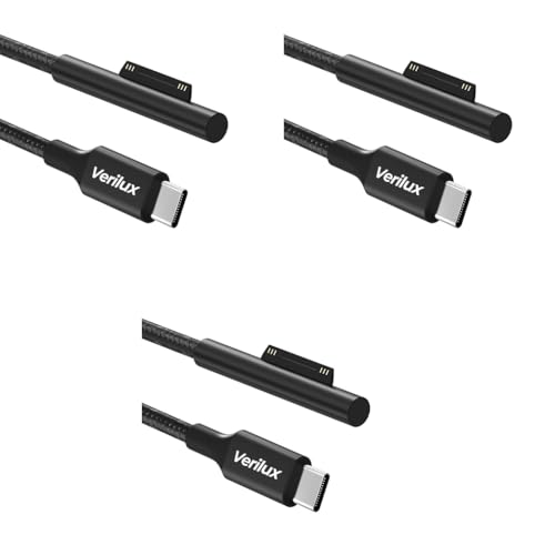 Verilux® Type C Charging Cable for Surface Laptop 5.9ft 45W 15V3A Power Supply for Pro7 Go2 Pro6 5 4 3 Laptop1 2 Only PD Charger 3 PCS
