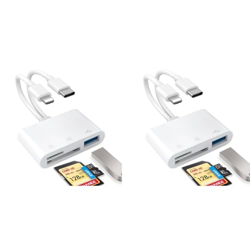 Verilux® SD Card Reader for iPhone iPad 2 in 1 USB C Lightning with Dual Slot for SD TF and High Speed Data Sync USB 3.0 Type C OTG Adapter Support Galaxy Camera 2PCS
