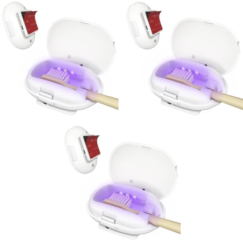 HANNEA® UV Sanitizer Toothbrush Holder USB Rechargeable Smart Automatic Antibacterial Wall Mounted Portable Mini Stand 3 PCS
