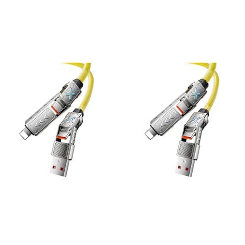 Verilux® 4 in 1 Type C Cable 240W Fast Charging 27W USB to Lightning 5Ft Braided Zinc Alloy with E Marker Breathing Light Port for iPhone 16 15 Yellow 2PCS