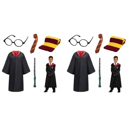 PATPAT® Gryffindor Harry Potter Costume Magic Robe Wizard School Uniform Halloween with Stick Scarf Tie Glasses Accessories for Kids 135-145cm 2 PCS