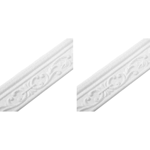 HASTHIP® 30Ft Trim Sticker Vintage 3D Embossing Decal for Home Decor Background Frame Cuttable Self-Adhesive Decorative Border Wall Photo 3 inches x 30Ft White 2PCS