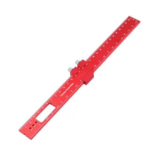 ELEPHANTBOAT® Woodworking Ruler Straight 300mm/11 inch Red Aluminum Alloy Ruler with Sliding 45 ° Angle Guides Etched Scale Design Multifunctional Straight Ruler for DIY Craft, Woodwork, Construction