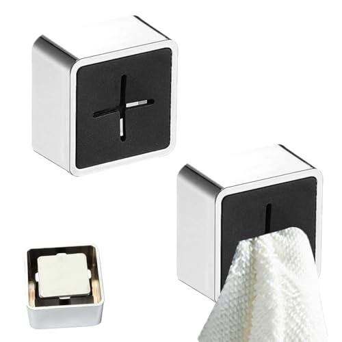 HASTHIP® 2Pcs Towel Holder Self Adhesive Wall Face Towel Grippers Button Holder 1.7'' Minimalist Square Push-in Towel Hanger Snap Towel Holders for Face Towel, Dish Towel, Hair Dry Towel