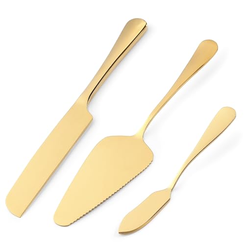 HASTHIP® Cake Knife and Server Set, 3Pcs Wedding Cake Cutting Set for Wedding, Includes 9.29'' Cake Knife, 8.8'' Cake Server and 6.7