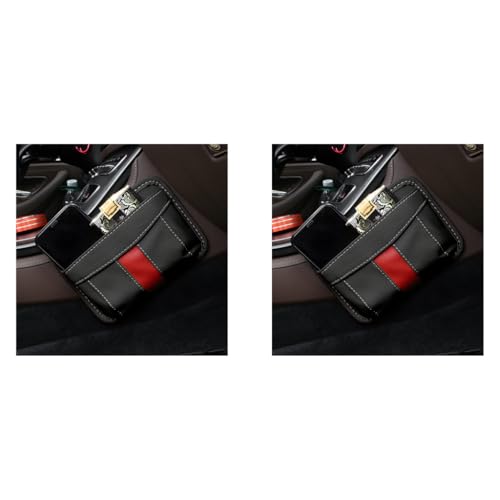 STHIRA® Car Side Pocket Organizer Seat Leather Storage Gap Filler Vehicle Holds Phones Cards Sunglasses Wallets Auto Accessories Universal Door Window Console 2PCS