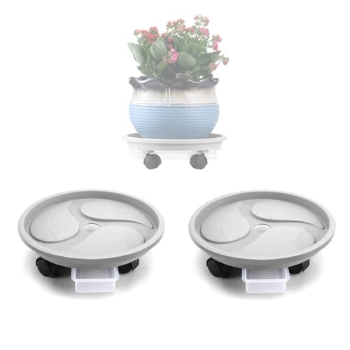 HASTHIP® 2Pcs 26cm Plant Pot Stand with Wheels,Thicken Heavy Movable Round Plant Caddy and Multipurpose Trolley for Pot,Cylinder