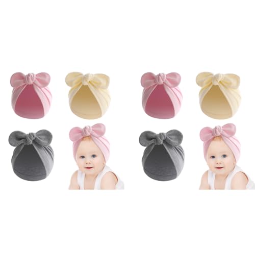 SNOWIE SOFT® 6PCS Baby Cap 6-12 Months Winter for Girl Boy Bow Knot Born 0-3 Turban 1-2 Years Newborn Cotton Caps Babies Shower Gift