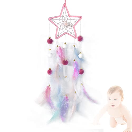 ELEPHANTBOAT® Pink Star Dream Catcher with Lights Handwoven Feather,Wall Decoration for Room,Car,Bedroom,Christmas Gift