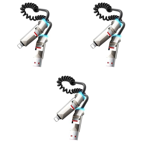 Verilux® TYPE C to Cable 4 in 1 Multifunctional PD 240W Fast Charging for iOS Android Stretchable with RGB Indicator USB Light-ning 3 PCS