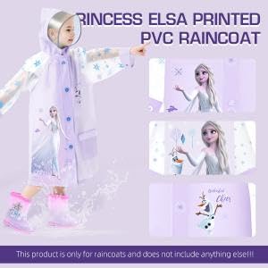 PALAY Raincoat for Kids Girls with Hood and Pockets featuring Elsa Cartoon Print | Knee Length Eva Poncho