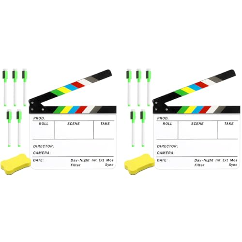 HASTHIP® 24 x 30cm Clap Board with Markers and Erasers for Movie Directors 2 PCS