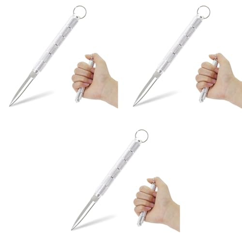 SANNIDHI® Portable Self Defence Tool with Keyring Heavy Duty Stainless Steel Utility Multipurpose Cutter Tool Box Cutter Pressed Tea Brick Stick Emergency Tool Silver X 3