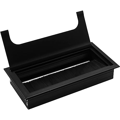 ZIBUYU® Rectangular Wire Cable Hole Cover Aluminum Alloy Office Table with Dust-Proof Brush Grommet Organizer for Desk Table 80x160mm Black 3PCS