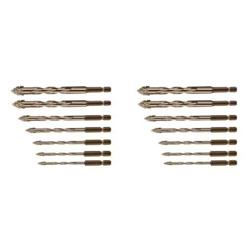 Serplex® 14PCS Alloy Steel Carbide Drill Bits for Ceramic Tiles Glass Marble Concrete 3 4 5 6 8 10 12mm High Impact 4-Edge Sawtooth Power Hex Shank Hole Opener
