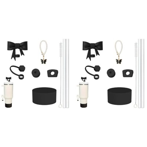 HASTHIP® 18PCS Cup Accessories for Stanley Charm Kit with Reusable Straws Cleaning Brush Butterfly Handle Lid Straw Hole Plug Bottom Sleeve Spill-Proof Set Cup NOT Included