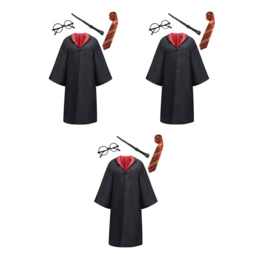 PATPAT® Harry Po*TER Wizard Costume Robe Set Cosplay for Women Men School Magic Cloak with Wands Tie Glasses Adult Teens Size L Height 170-175cm Black Red Color 3 PCS