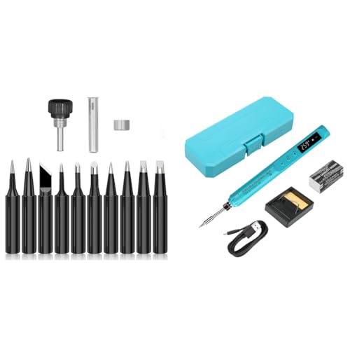 Serplex® Soldering Kit Combo – 10pcs Assorted Tips for Hakko 900M 936 60W/80W with USB LED Digital Electric Soldering Iron, Adjustable 200-450℃, Ideal for DIY, Crafts, Scrapbooking, Repairs
