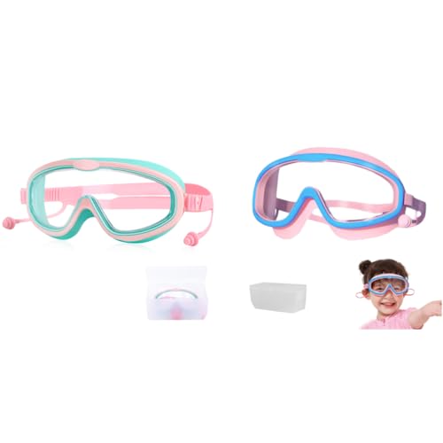 Proberos® Kids Swimming Goggles Combo with Ear Plugs & Case, Leakproof, Anti-fog, UV Protection, Adjustable Fit for Boys & Girls Age 6-14, Big Frame, Pink, Ideal for Swimming & Training