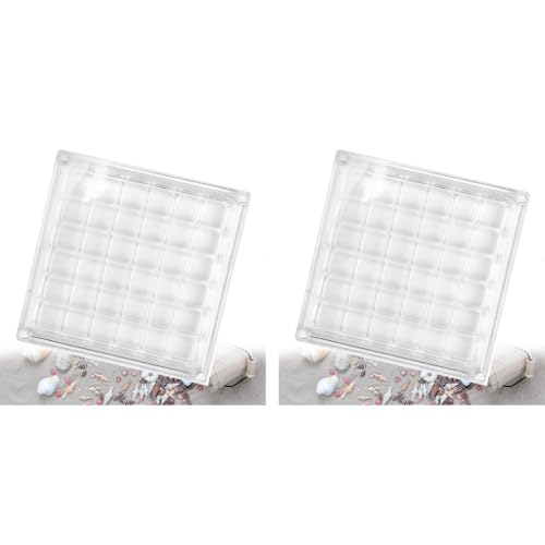 Supvox® Seashell Collection Box Collectible Sea Shell Organizer Display with Strong Magnets 36-Compartment Clear Acrylic Mini 12.5x12.5cm 2PCS