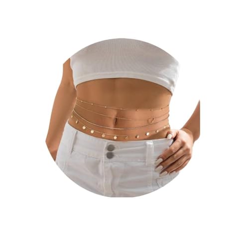 SANNIDHI® Chic Waist Chains for Women Set of 8PCS Slim Golden Body Charm Layered Metal Bikini Beach Wear Adjustable Saree Girls 26.8+9.8 inches