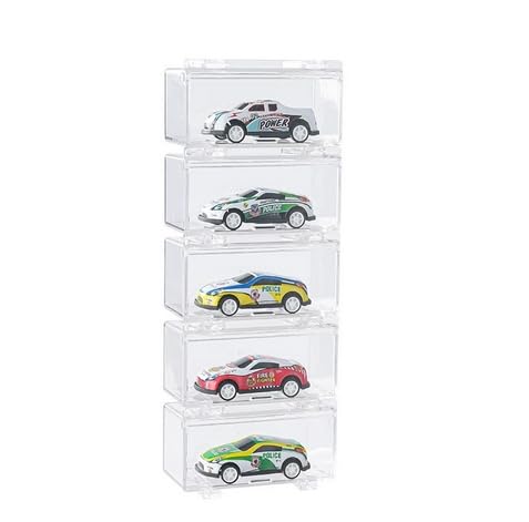 HASTHIP® 5Pcs Stackable Car Toy Display Desk Decor, 1: 64 Collectible Racing Car Display Box with Individual Door, Collectible Racing Car Toy Holder Organizer