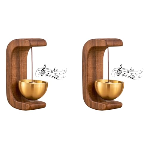 HASTHIP® Wooden Door Chime Beech Brass Bell Dopamine Doorbell for Home Decorative Magnetic Shopkeepers 5x7.5cm 2PCS