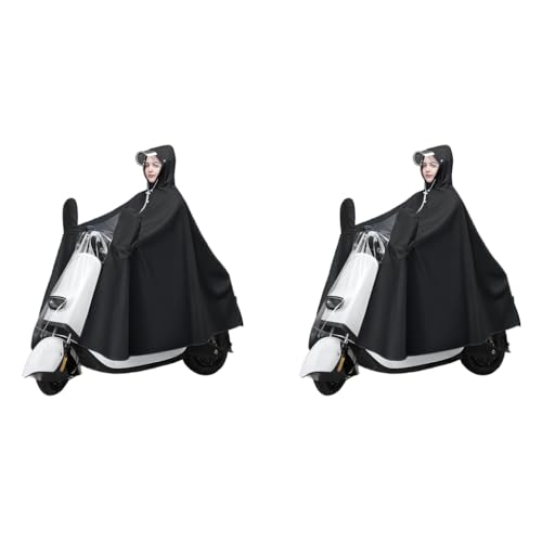 GUSTAVE® Oversized Rain Poncho for Adult Long Hooded Raincoat with Clear Front Panel and Rearview Mirror Sleeves EVA Waterproof Riders Coat for Motorcycle Bike Scooter 2 PCS