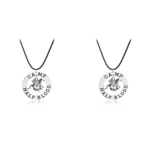 SANNIDHI® Percy Jackson Necklace for Men Women Stylish Metal Stainless Steel Camp Half Blood Pendant Black Chain Locket Accessories Jewellery Birthday Gift Boys Boyfriend 2 PCS