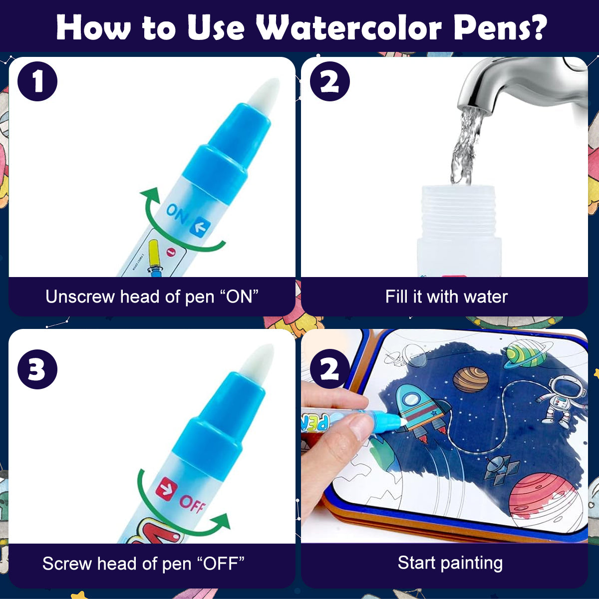 SNOWIE SOFT DIY Coloring Book with Brush Pan Paint by Water Doodle Book for Toddlers Space Man Cartoon Doodle Book Drawing Book Travel Busy Book Birthday Gift for Kids