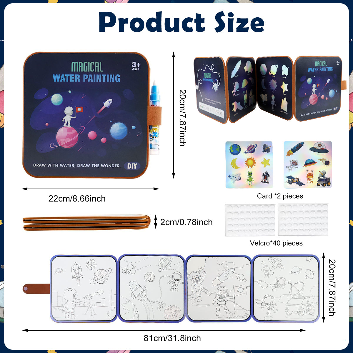 SNOWIE SOFT DIY Coloring Book with Brush Pan Paint by Water Doodle Book for Toddlers Space Man Cartoon Doodle Book Drawing Book Travel Busy Book Birthday Gift for Kids