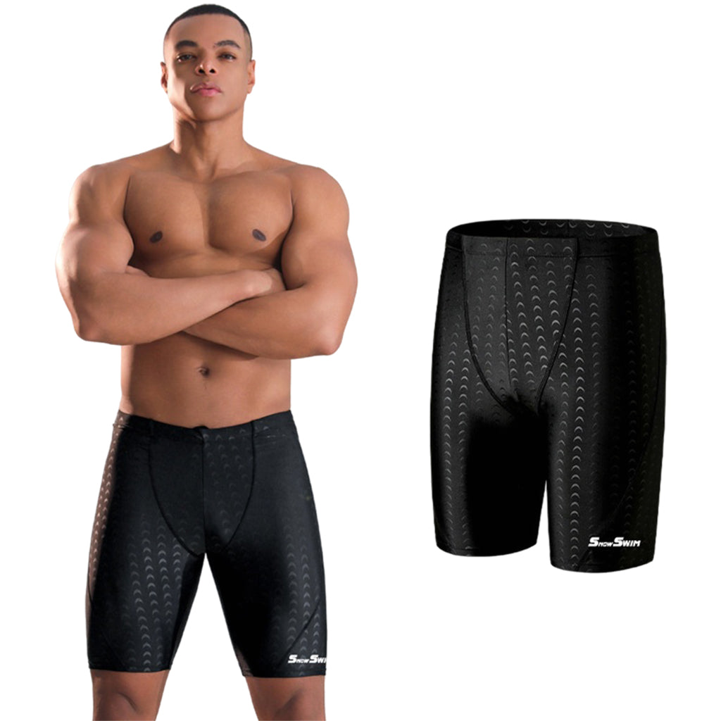 Proberos Men's Swimming Trunks - Quick Dry, Stretchy Polyester with Compression Fit, Close-Fit Swim Shorts for Training, Beach & Pool (L, Black)