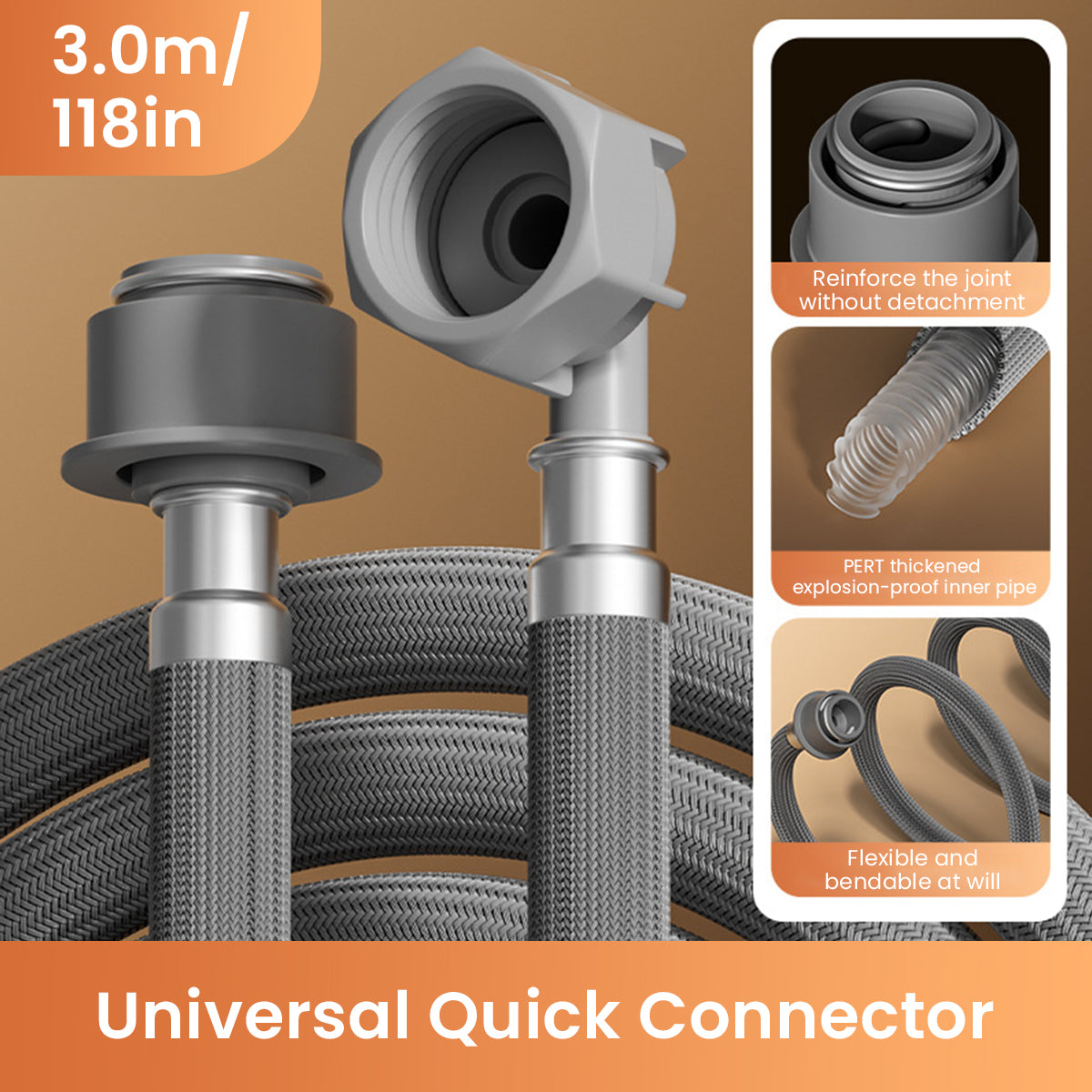 HASTHIP 9.84Ft Water Pipe for Washing Machine Replacement Water Hose Water Inlet Hose Universal Quick Snap On Water Inlet Hose Rugged Thicken PET Washing Machine Hose