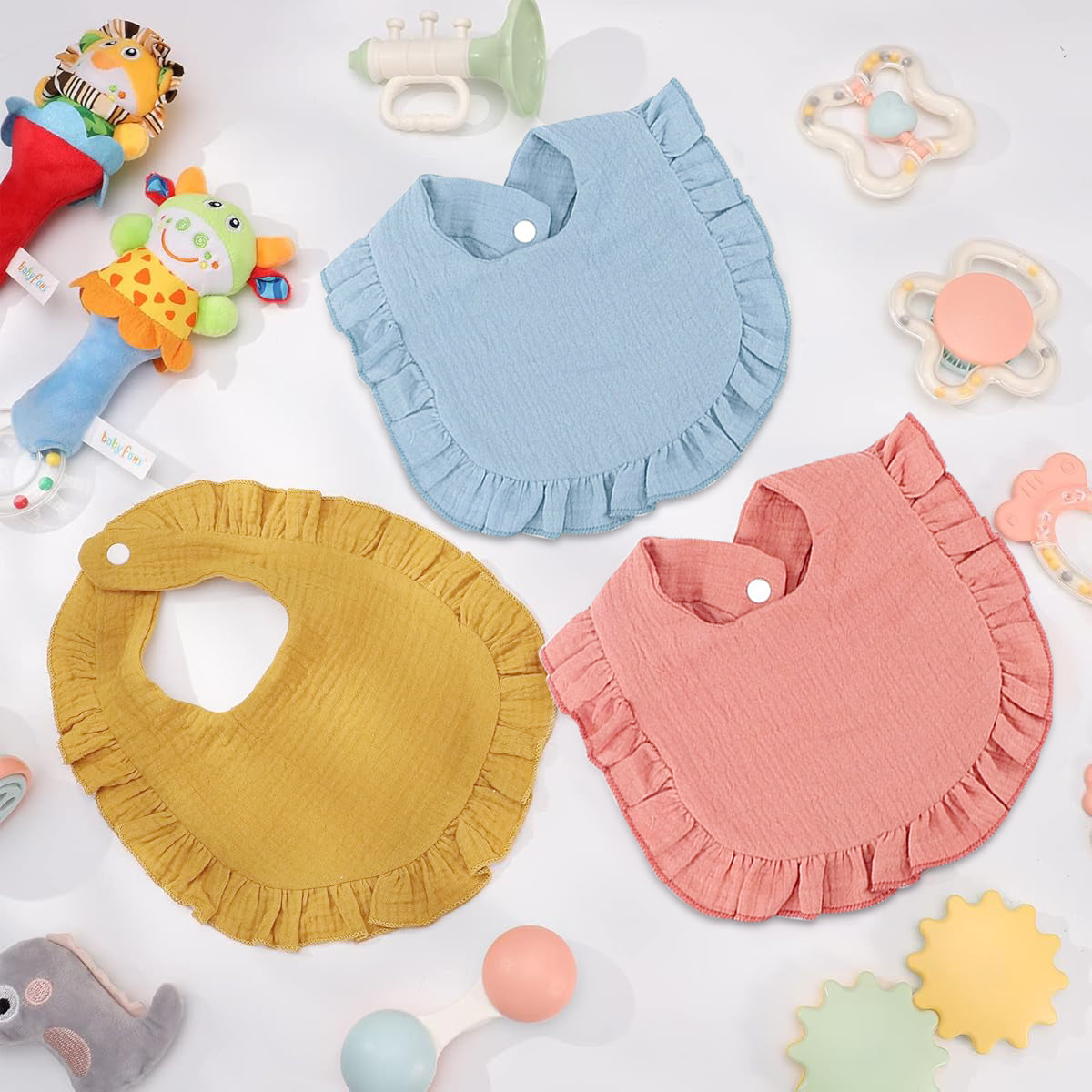 SNOWIE SOFT 3Pcs Baby Girls Bibs Cute Ruffles Edge Designed Soft Cotton Baby Bibs for Baby Girl Toddler Girls 1-3 Years Old